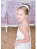 One Shoulder Ivory Chiffon Pleated Flower Girl Dress